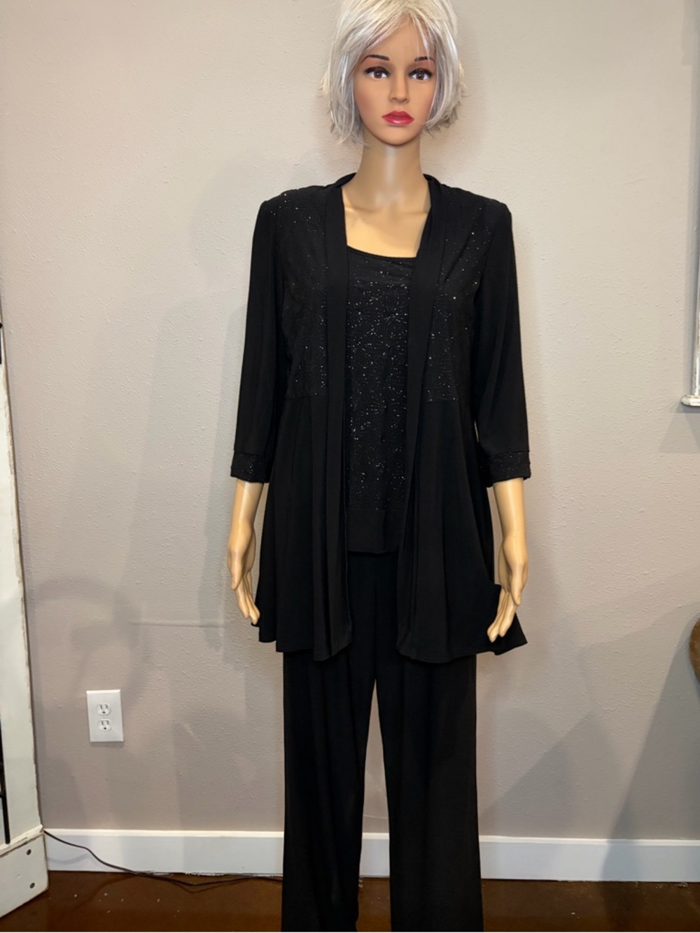 R&M Richards Black Embellished Pantsuit
